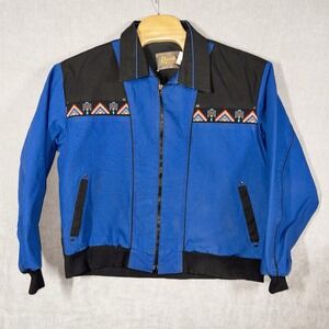 David James Aztec Navajo Western Duck Canvas Jacket Mens XL Royal Blue Rodeo